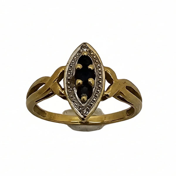 Bague Marquise Or Jaune 18K - 2.35 G - Taille 49 Bleu Diam