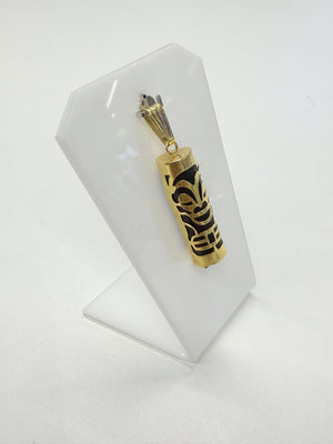 Pendentif Tiki en Or Jaune 18K avec Pierre en Bois