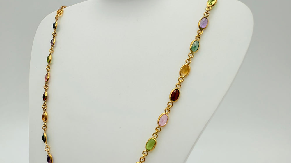 Collier Princesse en Or Jaune 18 Carats avec Pierres Bicolores - 10 Grs