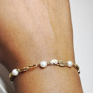 Bracelet maillon en or jaune 18 carats avec perles - 5.34 Grs
