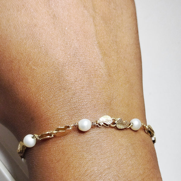 Bracelet maillon en or jaune 18 carats avec perles - 5.34 Grs
