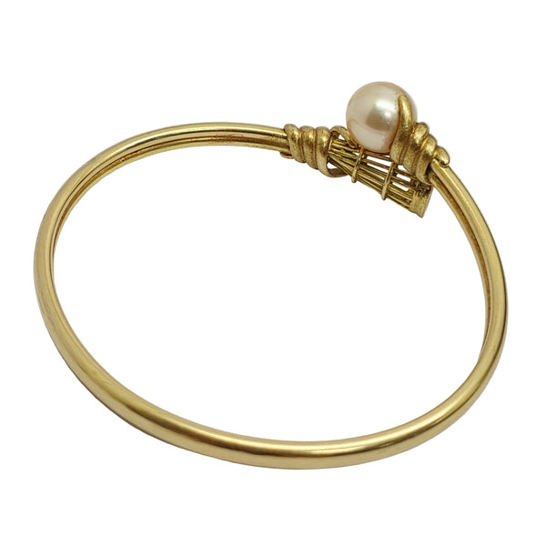 Bracelet Jonc Or Jaune 18k Diamants et Perles