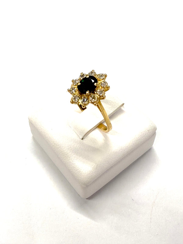 Bague Marguerite Or Jaune 18k Diamants et Saphir