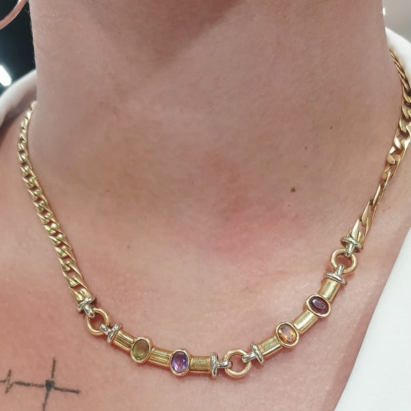 Collier Princesse en Or Jaune avec Pierres Multicolores 18K - 21.90Grs