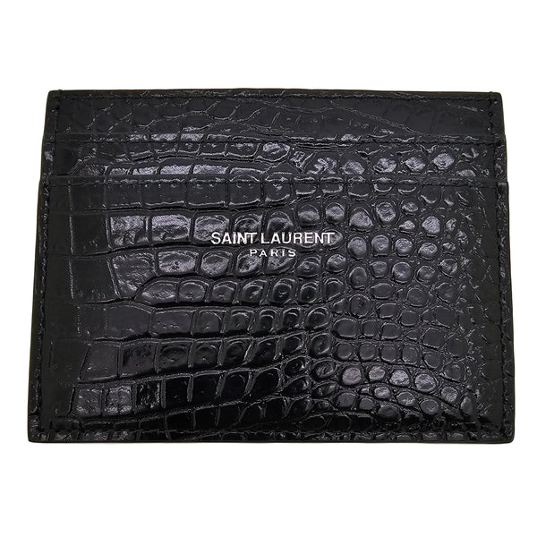 Porte Cartes Saint Laurent - Texture Effet Croco Noir