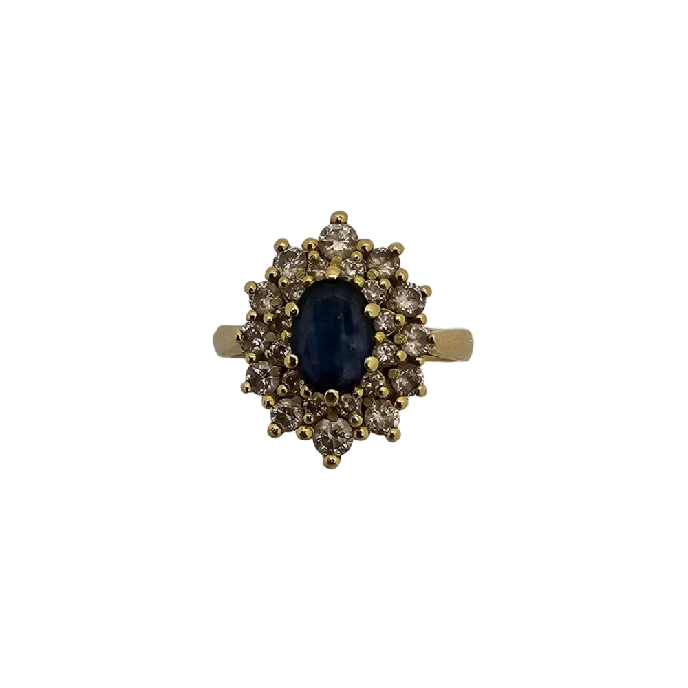 Bague Marguerite Or Jaune 18K  Diamants et Saphir