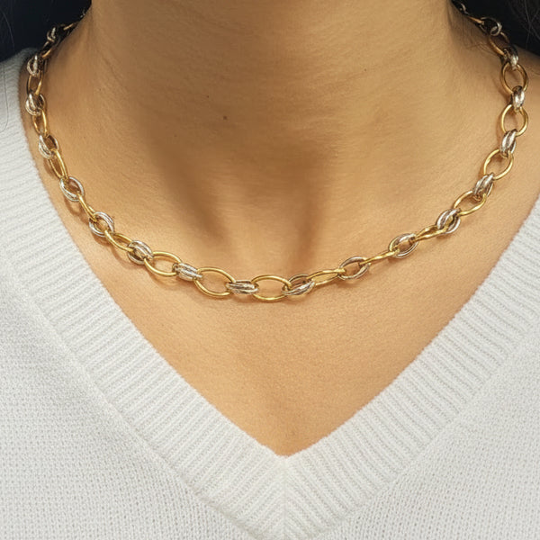 Collier Princesse en Or Jaune et Gris 18 K