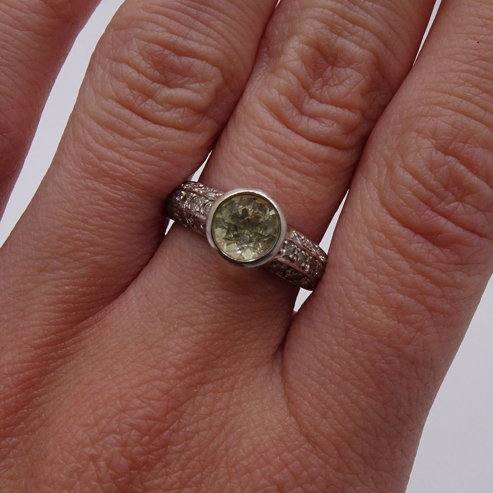 Bague Or Gris avec Citrine et Diamants 18K - Taille 56