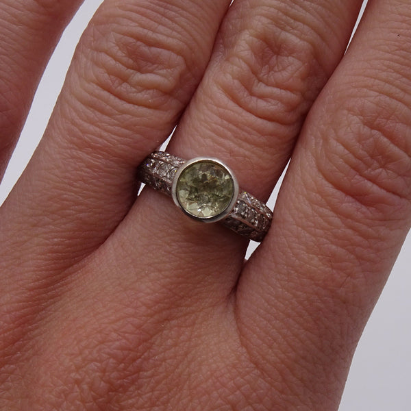 Bague Or Gris avec Citrine et Diamants 18K - Taille 56