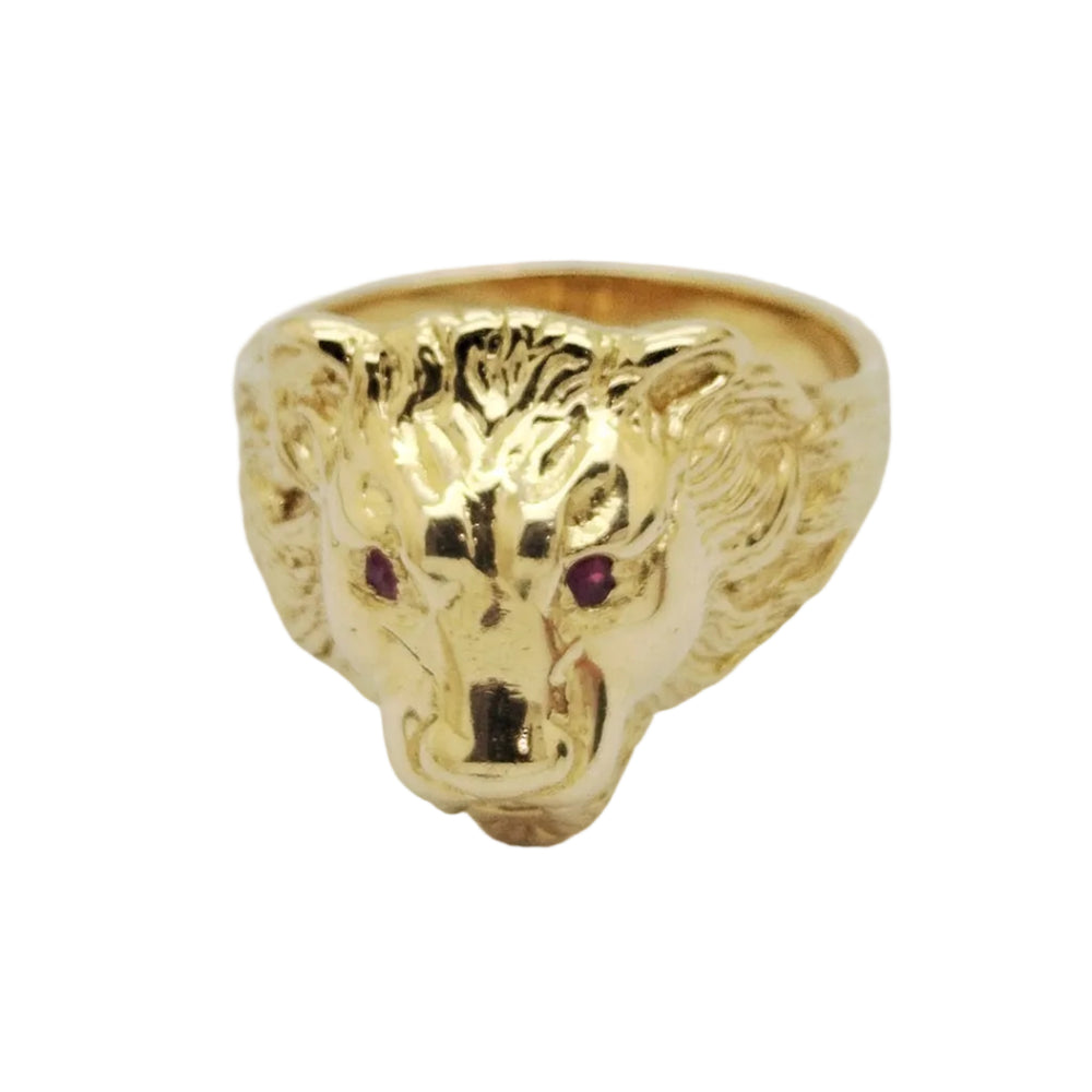 Bague Chevalière Or Jaune 18 Carats avec Rubis