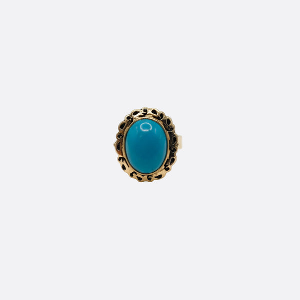 Bague en or jaune avec pierre turquoise 18 carats