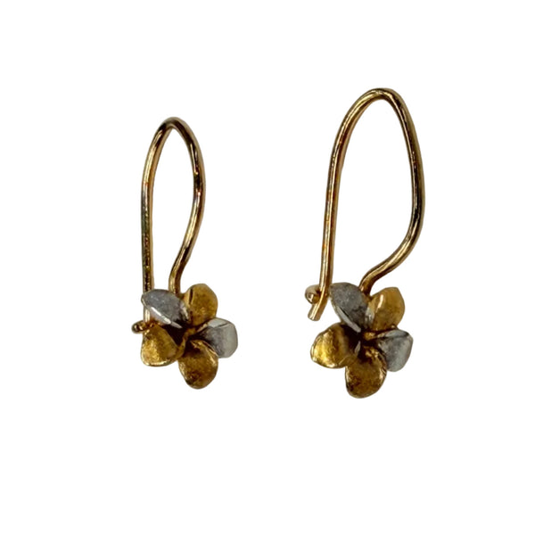 Boucles d'Oreilles Fleur Frangipanier en Or Jaune et Blanc 18k
