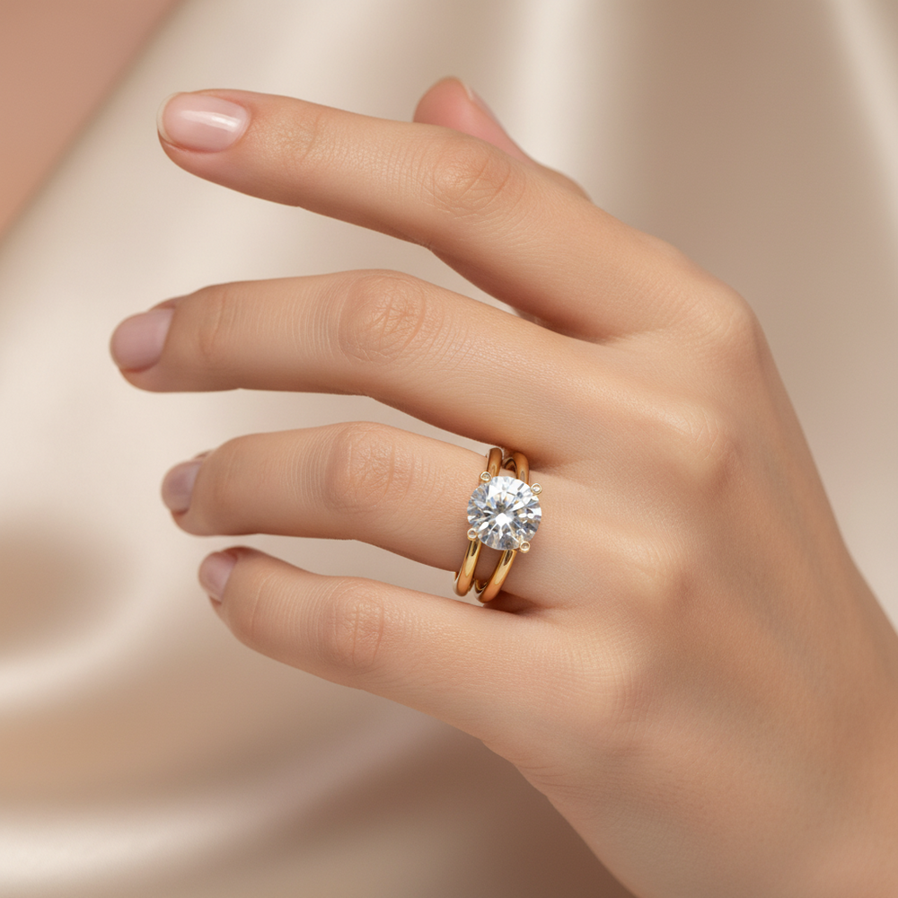 Bague Solitaire Or Jaune 18K - 6.24 G Oxyde Zirconium