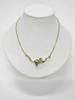 Collier Princesse Or Jaune 18k avec Emeraudes et Diamants