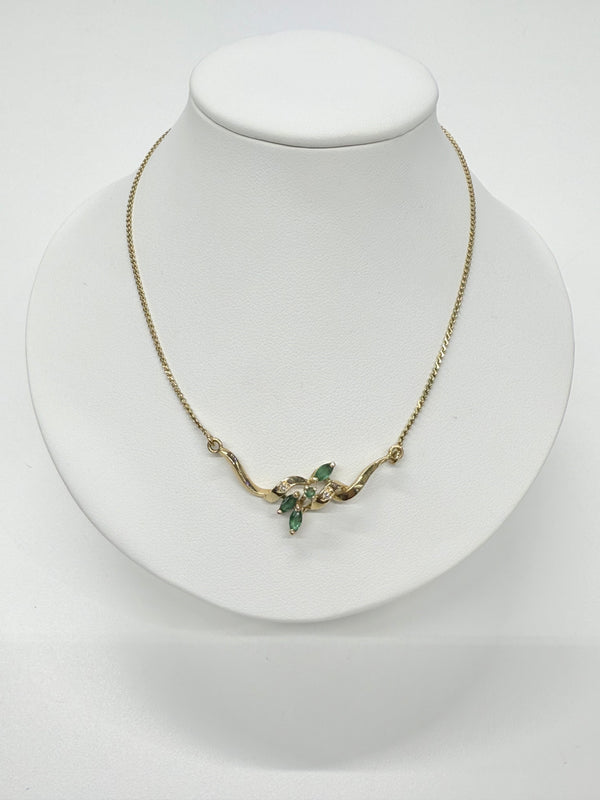 Collier Princesse Or Jaune 18k avec Emeraudes et Diamants
