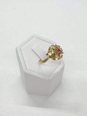 Bague Chou en Or jaune 18k avec rubis et zirconiums