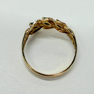 Bague Or Jaune et Blanc 18 K avec Émeraudes et éclats de diamants
