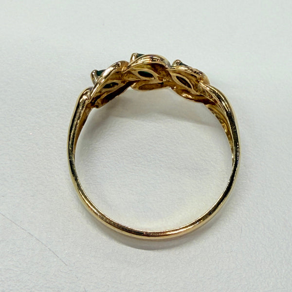 Bague Or Jaune et Blanc 18 K avec Émeraudes et éclats de diamants