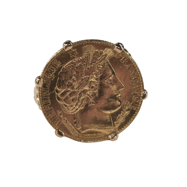 Chevalière en Or jaune Pièce 10 Francs - 6.12G - Taille 56
