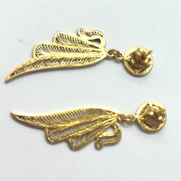 Boucles d'oreilles pendantes ailes d'ange en or jaune 18 K