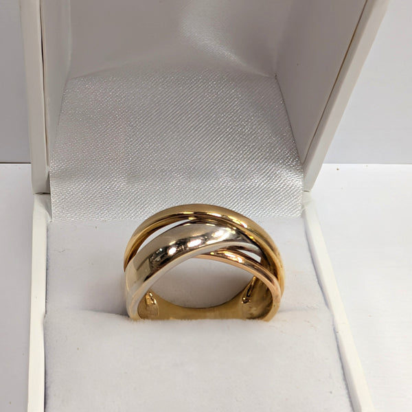 Bague Signée en Or Jaune, Rose et Blanc 18 Carats Taille-54