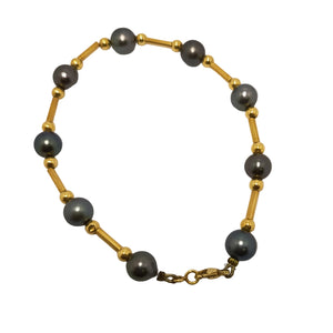 Bracelet Artisanal Tube Or et Perle Tahiti en Or Jaune 18k