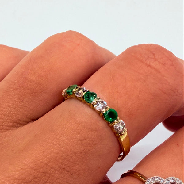 Bague or jaune 18k avec émeraude et zircon