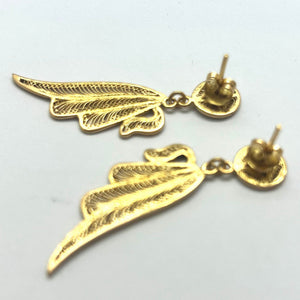 Boucles d'oreilles pendantes ailes d'ange en or jaune 18 K