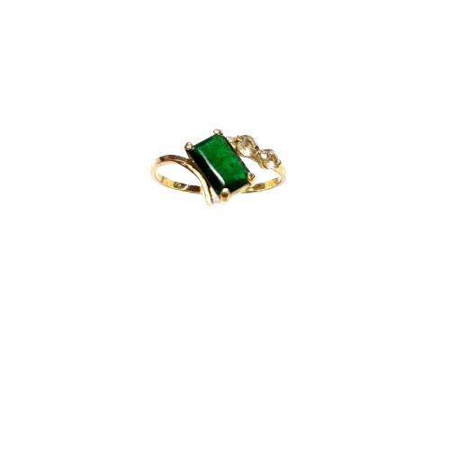 Bague en  Or Jaune 18K avec Émeraude et Zirconium - T 57