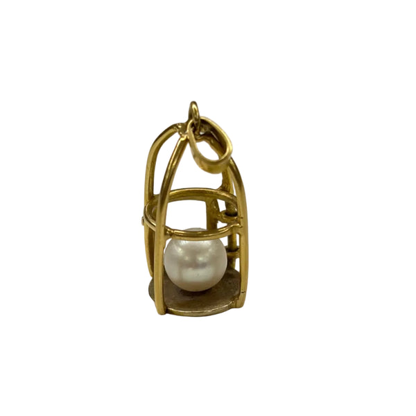 Superbe Pendentif Cage avec Perle en Or Jaune 18k