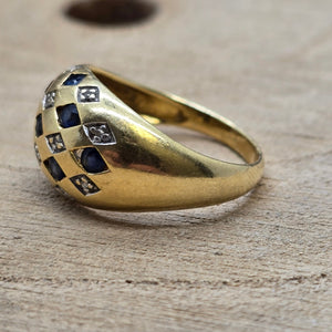 Bague en or jaune 18K avec diamants et pierres bleues - 4.78 Grs