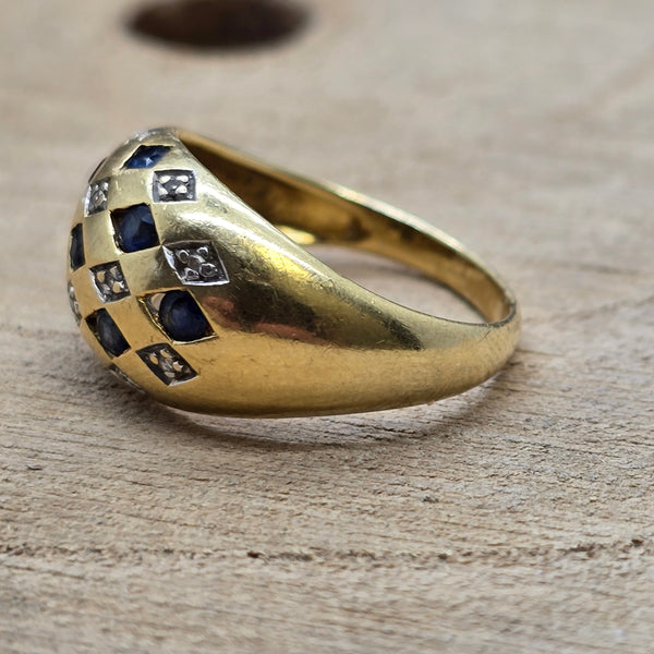 Bague en or jaune 18K avec diamants et pierres bleues - 4.78 Grs