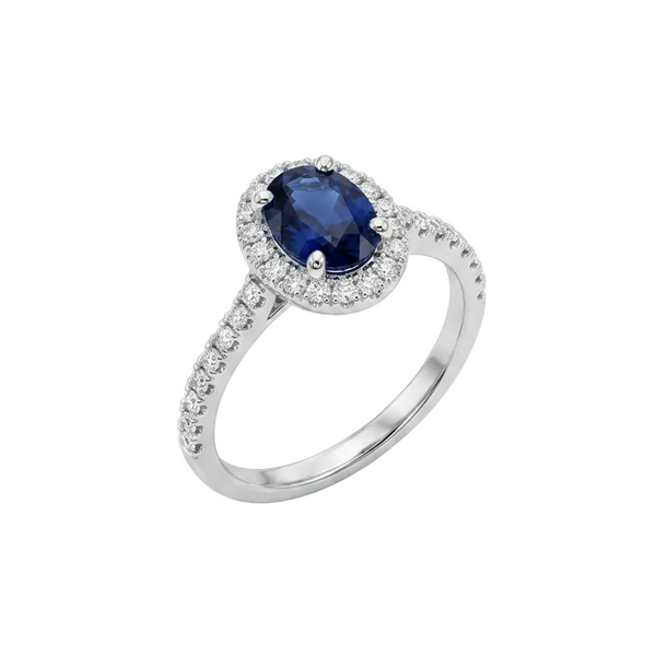 Bague Marguerite Or Blanc Diamants Saphir 18K - 2.46 G