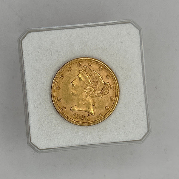 Pièce rare en or 5 Dollars US de 1881
