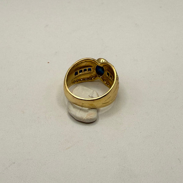 Bague en Or Jaune 18 Carats avec Diamants et Saphir 8.14 Taille 56