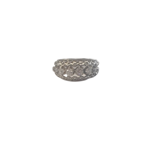 Bague Ancienne en Or Gris avec Diamants 18 K - T 57