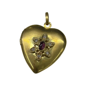 Pendentif Médaillon avec Diamants & Rubis en Or Jaune 18k