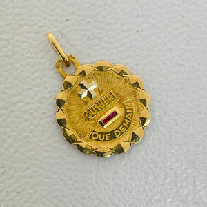 Pendentif Médaille en Or Jaune 18 K avec Rubis et Poinçon - 1.13 Grs