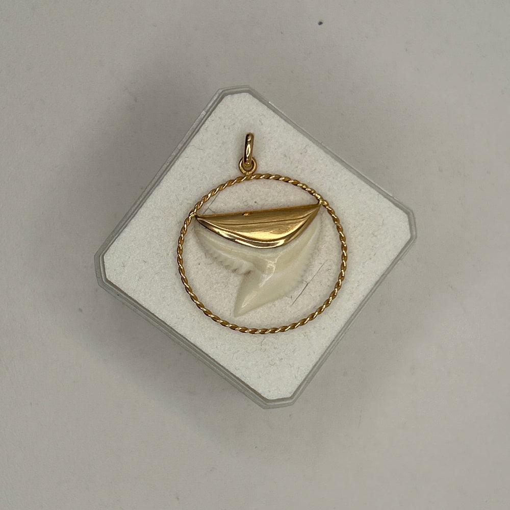 Pendentif Médaille Or Jaune 18K avec Dent de Requin