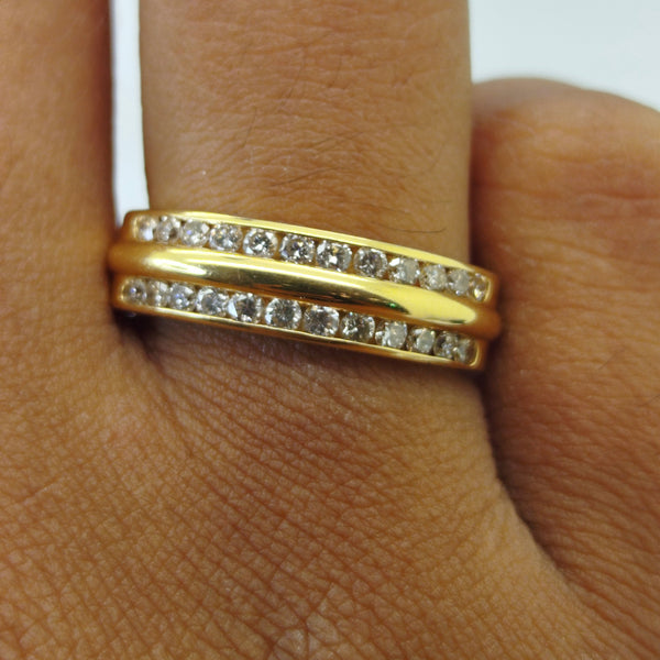 Bague en Or Jaune 18K avec Diamants - Taille 54 - 3.45G