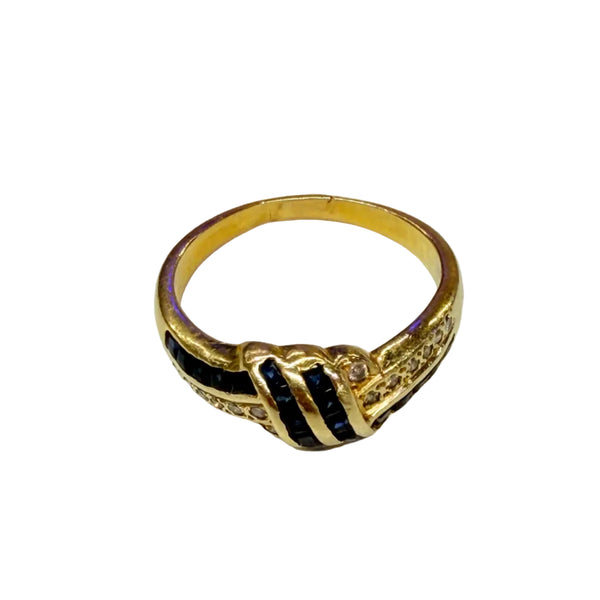 Bague en Or Jaune 18 K avec Diamants et Saphir