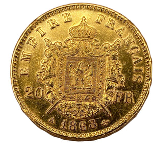 Pièce 20 Francs Napoléon III en or jaune 20k -  6.44 G