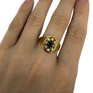 Bague en Or Jaune Grenat Perles 18K 3.43 Grs