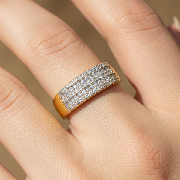 Bague Demi Tour en Or Jaune et Diamants 18K - 5.06G - Taille 59