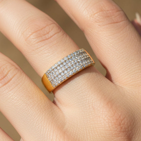 Bague Demi Tour en Or Jaune et Diamants 18K - 5.06G - Taille 59