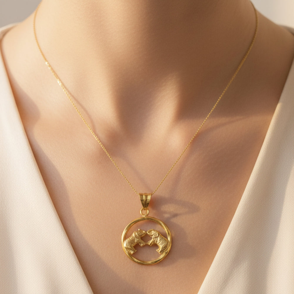 Pendentif 2 Éléphants Or Jaune et Or Rose 18 K - 1.65 G