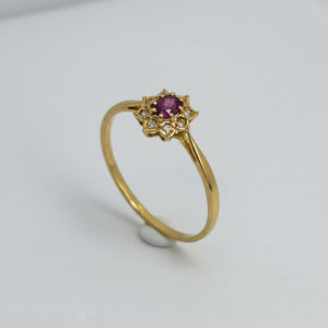 Bague Marguerite OR Jaune 18K - 1.51 G - Taille 59 avec Diamants