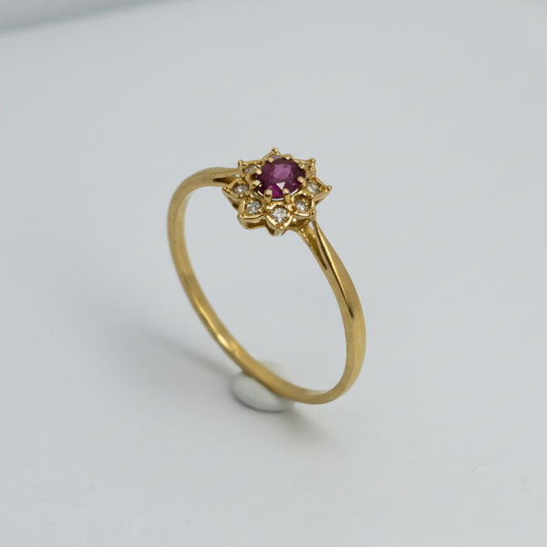 Bague Marguerite OR Jaune 18K - 1.51 G - Taille 59 avec Diamants