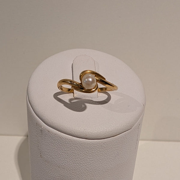 Bague en Or Jaune avec Perle Naturelle 1.30 Grs - Taille 52