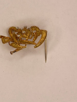 Pendentif broche en Or jaune 18K avec diamants 3mm